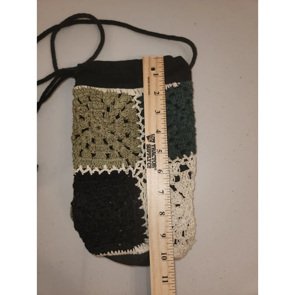 Crochet Patch Purse Water Bottle Holder Outdoor Boho Festival Fun 6